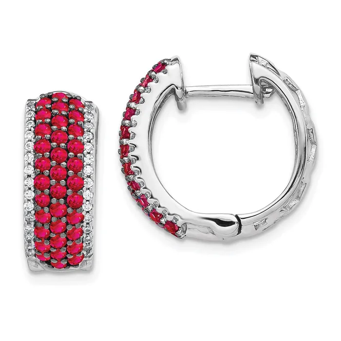 Earrings Goldia 14k White Gold Real Diamond and Ruby Hinged Hoop Earrings Earrings Goldia 14k White Gold Real Diamond and Ruby Hinged Hoop Earrings