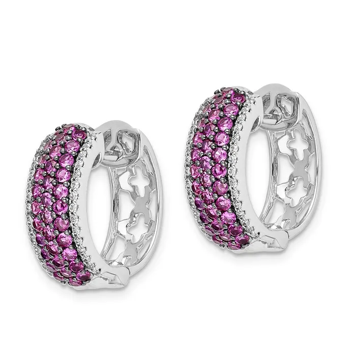 Earrings Goldia 14k White Gold Real Diamond and Ruby Hinged Hoop Earrings
