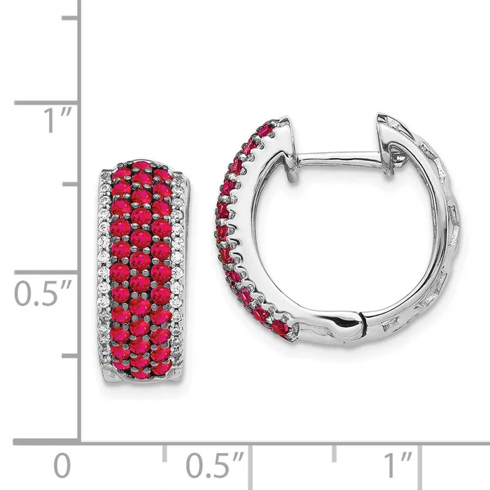 Earrings Goldia 14k White Gold Real Diamond and Ruby Hinged Hoop Earrings