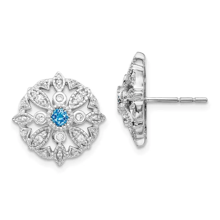 Earrings Goldia 14k White Gold Real Diamond Blue Topaz Fancy Earrings