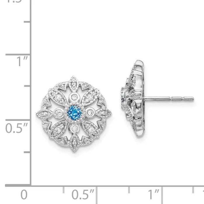 Earrings Goldia 14k White Gold Real Diamond Blue Topaz Fancy Earrings