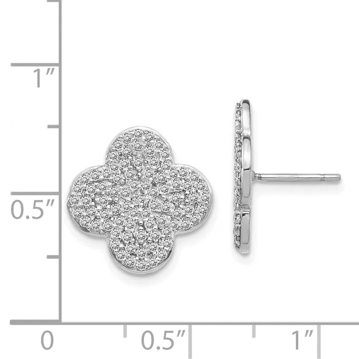 Earrings Goldia 14k White Gold Real Diamond Quatrefoil Design Post Earrings
