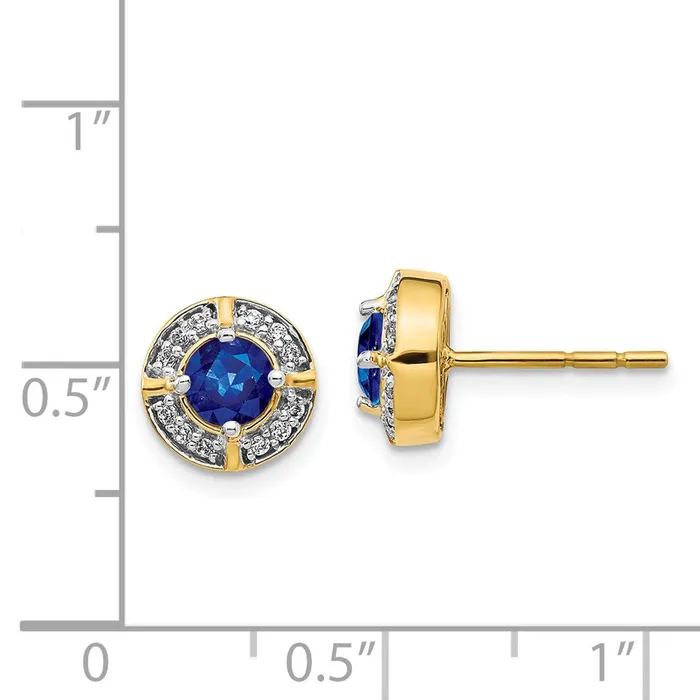 Earrings Goldia 14k Yellow Gold Real Diamond and Sapphire Fancy Halo Earrings