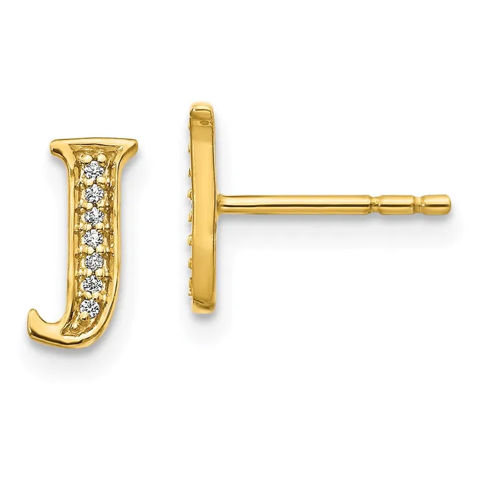 Earrings Goldia 14k Yellow Gold Real Diamond Initial J Earrings