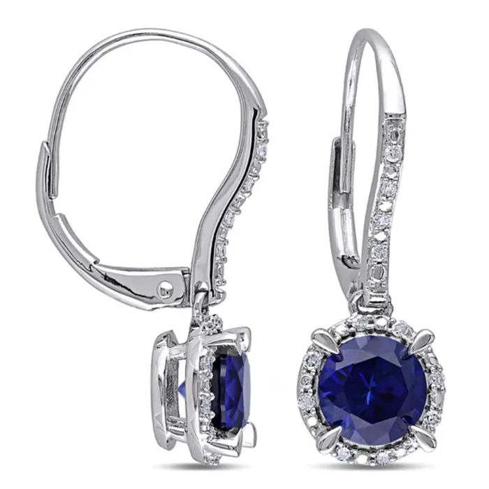Earrings Goldia 60mm LabCreated Blue Sapphire and 01 CT TW Diamond Frame Drop Earrings in 10K White Gold Earrings Goldia 60mm LabCreated Blue Sapphire and 01 CT TW Diamond Frame Drop Earrings in 10K White Gold