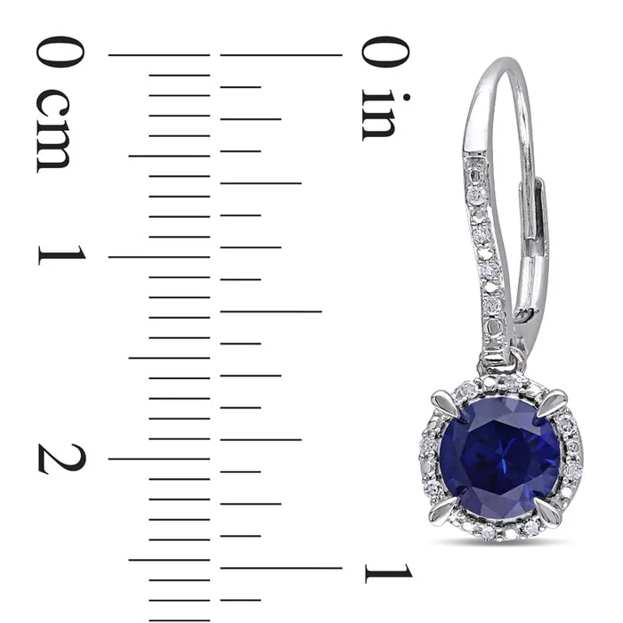 Earrings Goldia 60mm LabCreated Blue Sapphire and 01 CT TW Diamond Frame Drop Earrings in 10K White Gold Earrings Goldia 60mm LabCreated Blue Sapphire and 01 CT TW Diamond Frame Drop Earrings in 10K White Gold