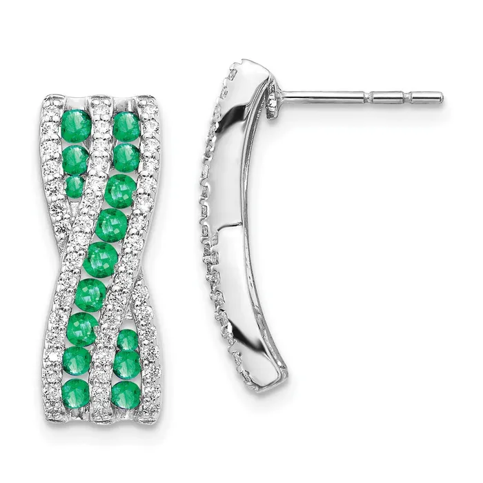 Earrings Goldia Solid 14k White Gold Simulated CZ and Emerald Fancy Earrings Earrings Goldia Solid 14k White Gold Simulated CZ and Emerald Fancy Earrings