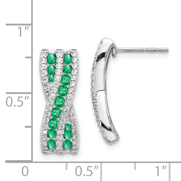 Earrings Goldia Solid 14k White Gold Simulated CZ and Emerald Fancy Earrings