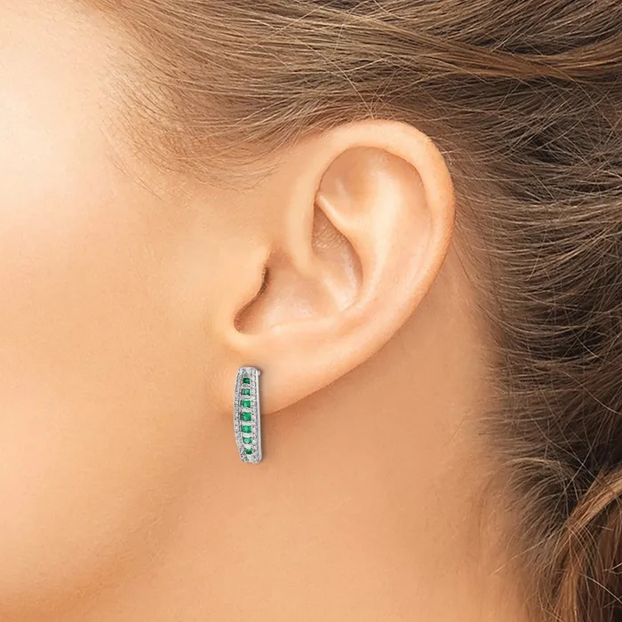 Earrings Goldia Solid 14k White Gold Simulated CZ and Emerald Fancy Earrings