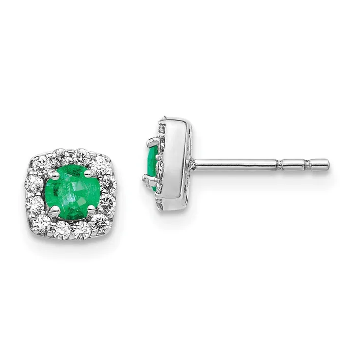 Earrings Goldia Solid 14k White Gold Simulated CZ and Emerald Square Halo Earrings