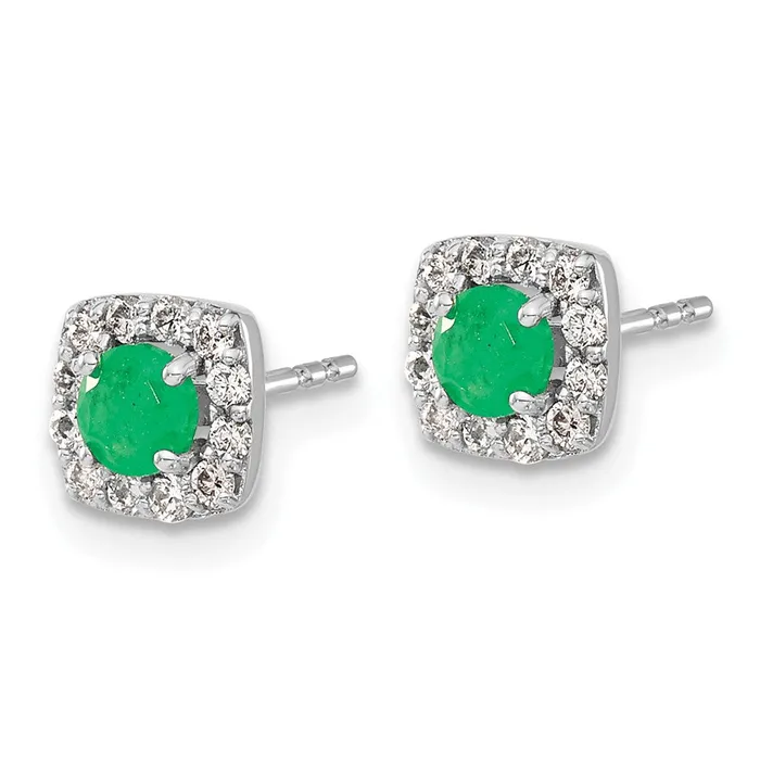 Earrings Goldia Solid 14k White Gold Simulated CZ and Emerald Square Halo Earrings Earrings Goldia Solid 14k White Gold Simulated CZ and Emerald Square Halo Earrings
