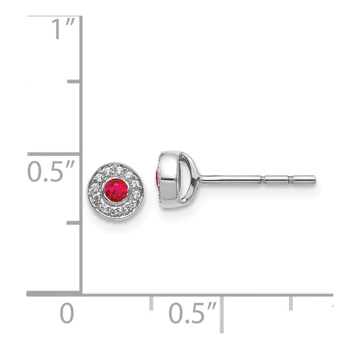 Earrings Goldia Solid 14k White Gold Simulated CZ and Ruby Halo Post Earrings