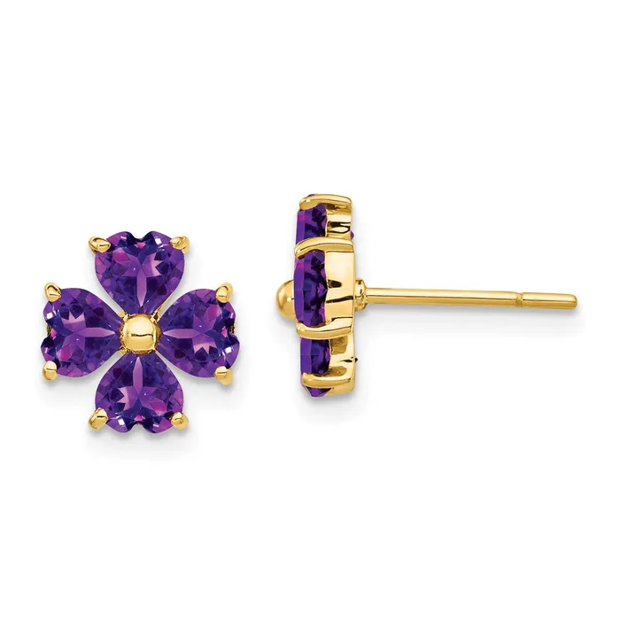 Earrings Goldia Solid 14k Yellow Gold Heartshaped Simulated Amethyst Flower Post Earrings Earrings Goldia Solid 14k Yellow Gold Heartshaped Simulated Amethyst Flower Post Earrings