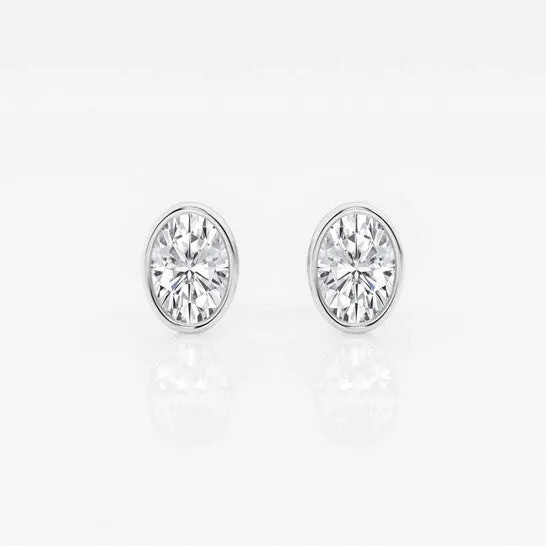 Earrings JMS always Original Brilliant Diamond 14KT White Gold 1 cttw OvalCut Lab Grown Diamond Bezel Set Solitaire Stud Earrings for Women GVSSI Earrings JMS always Original Brilliant Diamond 14KT White Gold 1 cttw OvalCut Lab Grown Diamond Bezel Set Solitaire Stud Earrings for Women GVSSI