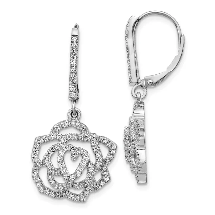 Earrings Solid 14k White Gold Simulated CZ Fancy Flower LeverbacK Earrings Goldia Earrings Solid 14k White Gold Simulated CZ Fancy Flower LeverbacK Earrings Goldia