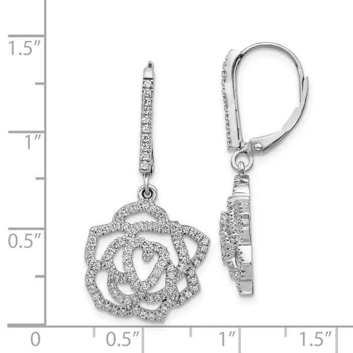 Earrings Solid 14k White Gold Simulated CZ Fancy Flower LeverbacK Earrings Goldia Earrings Solid 14k White Gold Simulated CZ Fancy Flower LeverbacK Earrings Goldia