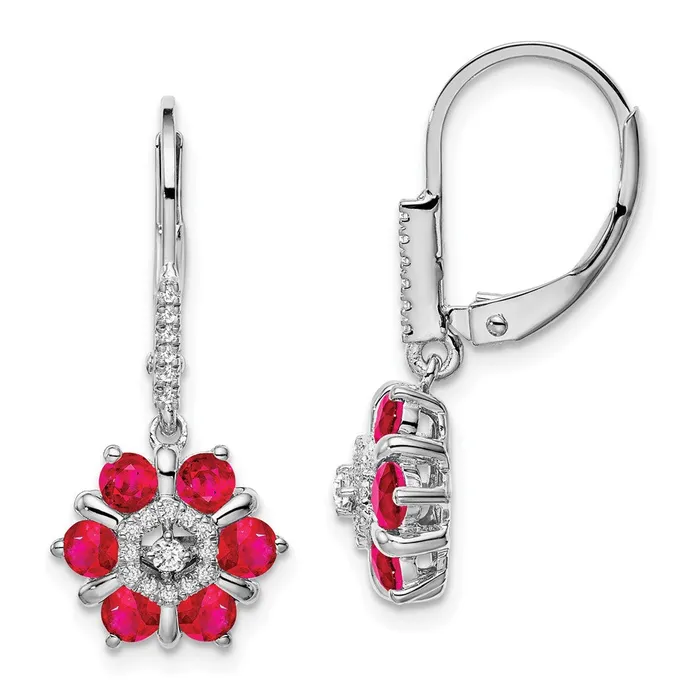 Earrings Solid 14k White Gold Simulated Ruby and CZ LeverbacK Earrings Goldia Earrings Solid 14k White Gold Simulated Ruby and CZ LeverbacK Earrings Goldia