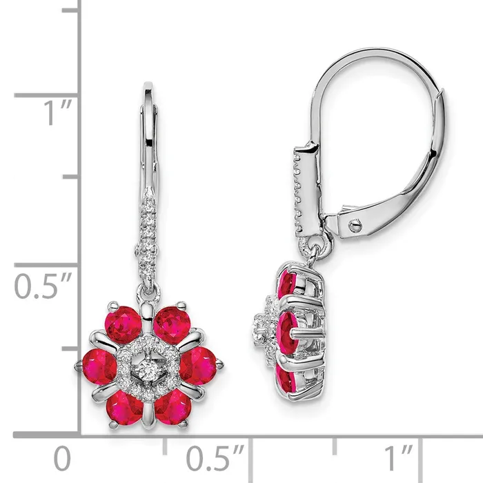 Earrings Solid 14k White Gold Simulated Ruby and CZ LeverbacK Earrings Goldia Earrings Solid 14k White Gold Simulated Ruby and CZ LeverbacK Earrings Goldia