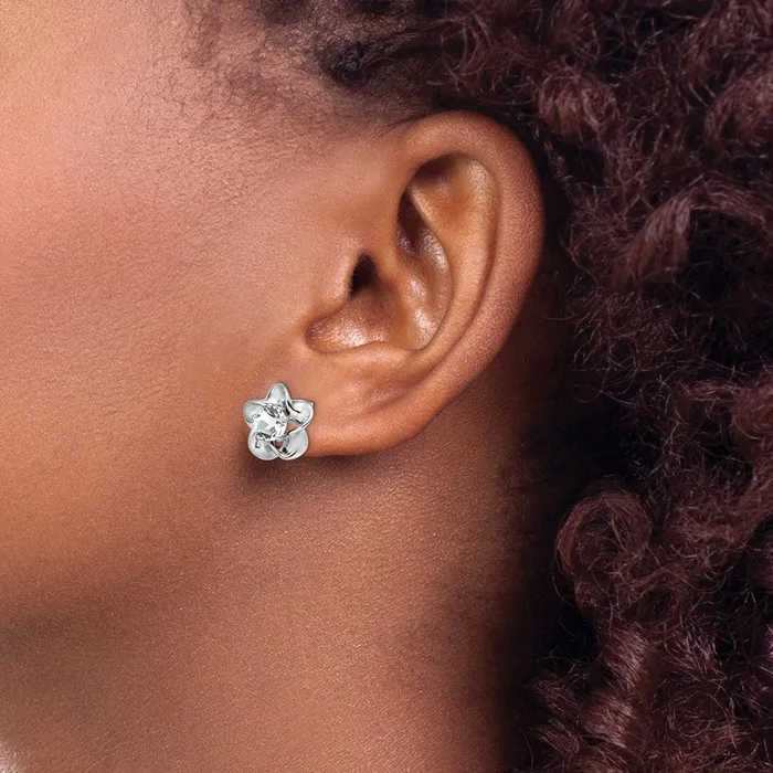 Earrings Sterling Silver Rhodiumplated Floral White Topaz Post Earrings Goldia