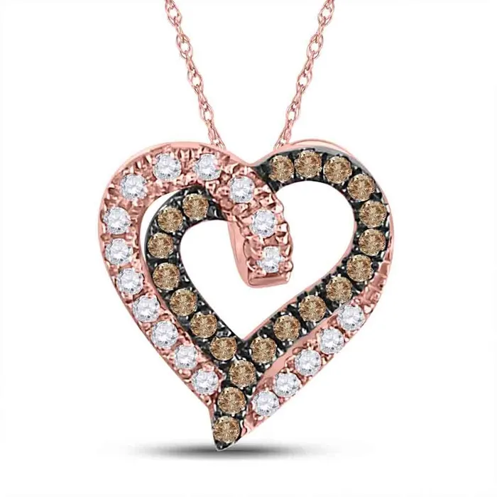 gndatlanta 10k Rose Gold Round Brown Diamond Heart Pendant 13 Cttw Necklaces