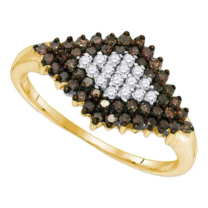 gndatlanta 10k Yellow Gold Round Brown Diamond Frame Cluster Ring 12 Cttw Rings gndatlanta 10k Yellow Gold Round Brown Diamond Frame Cluster Ring 12 Cttw Rings