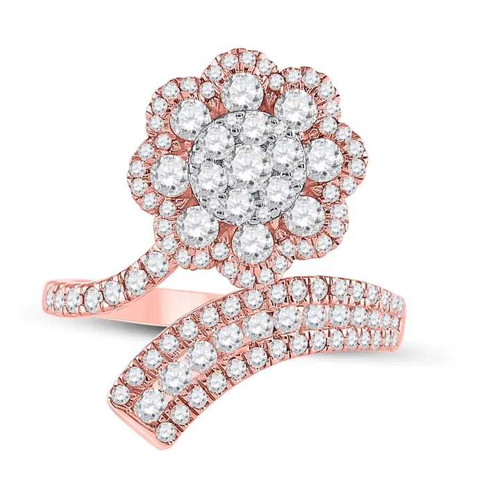 gndatlanta 14k Rose Gold Round Diamond Bypass Flower Cluster Ring 112 Cttw Rings gndatlanta 14k Rose Gold Round Diamond Bypass Flower Cluster Ring 112 Cttw Rings