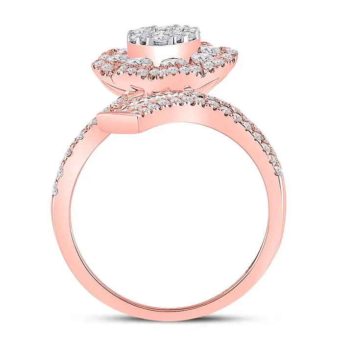 gndatlanta 14k Rose Gold Round Diamond Bypass Flower Cluster Ring 112 Cttw Rings