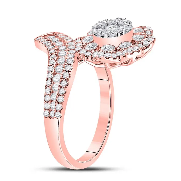 gndatlanta 14k Rose Gold Round Diamond Bypass Flower Cluster Ring 112 Cttw Rings