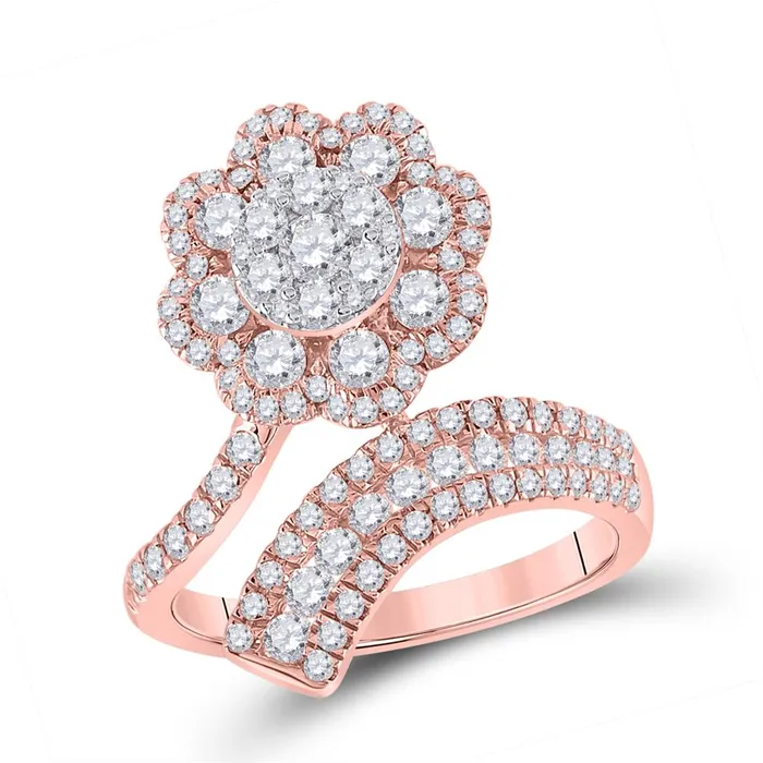 gndatlanta 14k Rose Gold Round Diamond Bypass Flower Cluster Ring 112 Cttw Rings