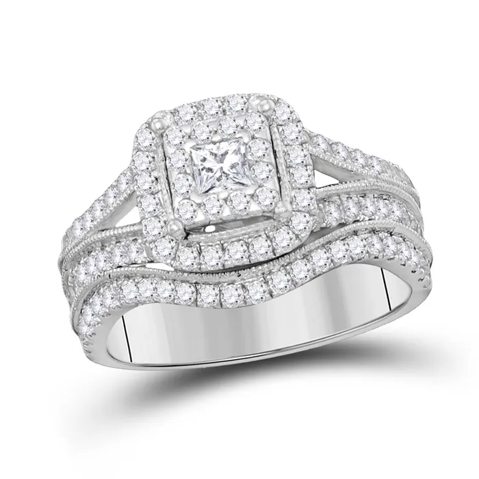 gndatlanta 14k White Gold Princess Diamond Bridal Wedding Ring Set 1 Cttw Rings gndatlanta 14k White Gold Princess Diamond Bridal Wedding Ring Set 1 Cttw Rings