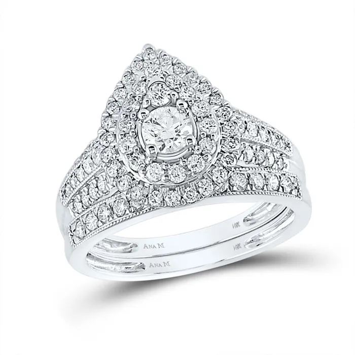 gndatlanta 14k White Gold Round Diamond Pear Bridal Wedding Ring Set 1 Cttw Certified Rings gndatlanta 14k White Gold Round Diamond Pear Bridal Wedding Ring Set 1 Cttw Certified Rings