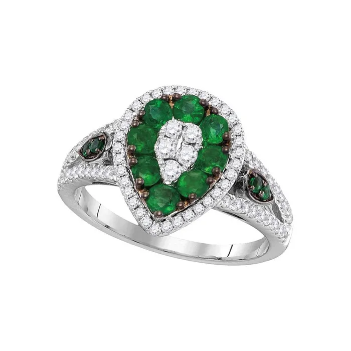 gndatlanta 18k White Gold Round Emerald Diamond Teardrop Cluster Ring 1 Cttw Rings gndatlanta 18k White Gold Round Emerald Diamond Teardrop Cluster Ring 1 Cttw Rings