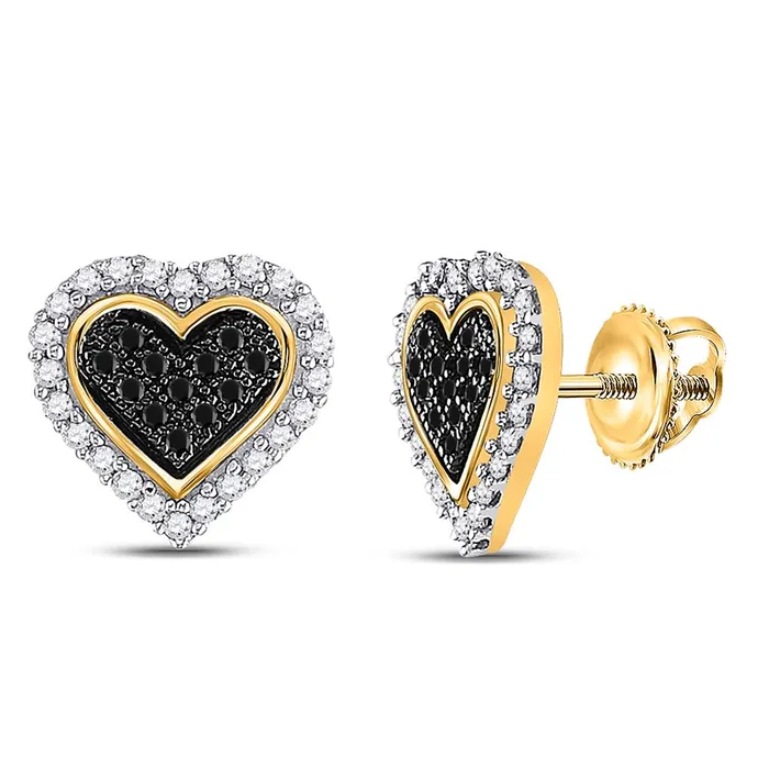 gndatlanta Earrings 10k Yellow Gold Round Black Diamond Heart Earrings 14 Cttw gndatlanta Earrings 10k Yellow Gold Round Black Diamond Heart Earrings 14 Cttw