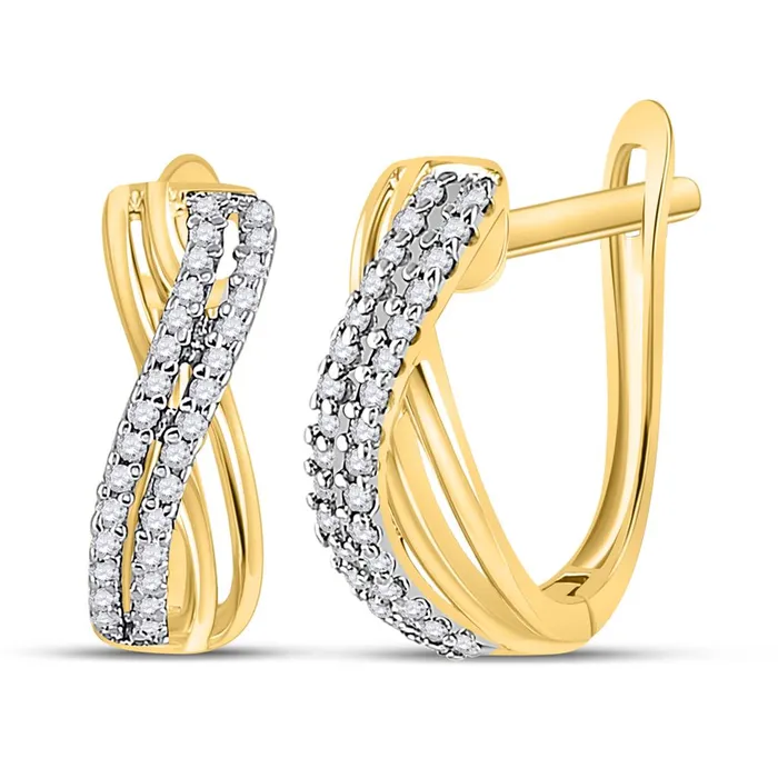 gndatlanta Earrings 10k Yellow Gold Round Diamond Hoop Earrings 15 Cttw