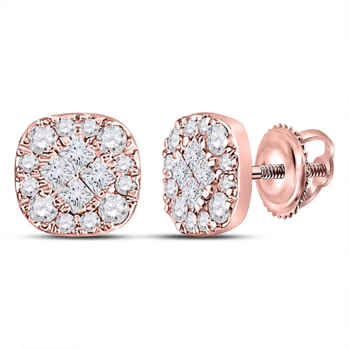 gndatlanta Earrings 14k Rose Gold Princess Round Diamond Square Cluster Earrings 12 Cttw gndatlanta Earrings 14k Rose Gold Princess Round Diamond Square Cluster Earrings 12 Cttw