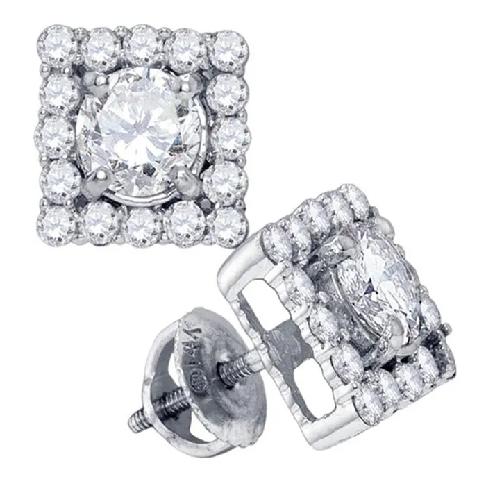 gndatlanta Earrings 14k White Gold Round Diamond Square Frame Solitaire Stud Earrings 134 Cttw gndatlanta Earrings 14k White Gold Round Diamond Square Frame Solitaire Stud Earrings 134 Cttw