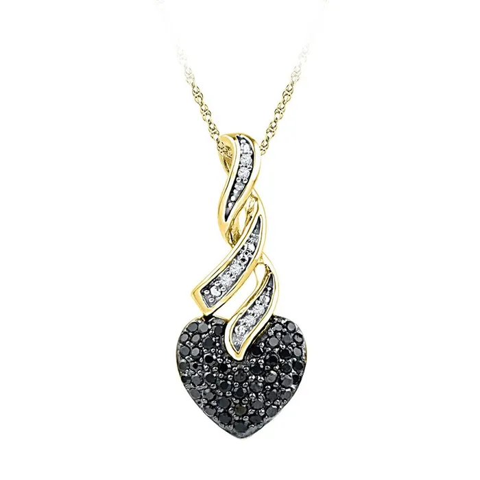 gndatlanta Necklaces 10k Yellow Gold Round Black Diamond Heart Pendant 13 Cttw gndatlanta Necklaces 10k Yellow Gold Round Black Diamond Heart Pendant 13 Cttw