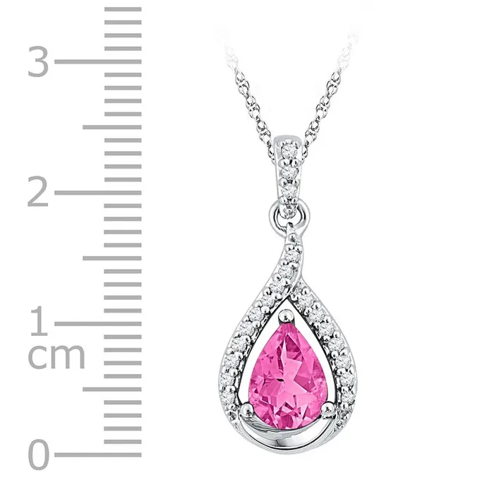 gndatlanta Necklaces 14k White Gold Pear Created Pink Sapphire Solitaire Diamond Pendant 158 Cttw gndatlanta Necklaces 14k White Gold Pear Created Pink Sapphire Solitaire Diamond Pendant 158 Cttw