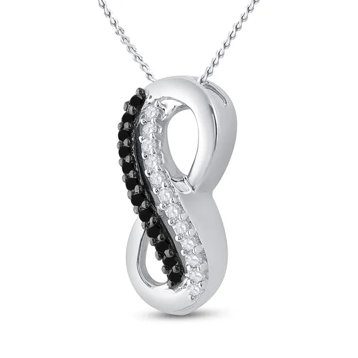 gndatlanta Necklaces 14k White Gold Round Black Diamond Infinity Pendant 110 Cttw