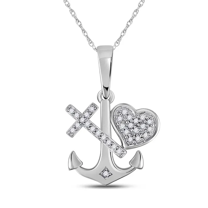 gndatlanta Necklaces 14k White Gold Round Diamond Anchor Cross Heart Pendant 112 Cttw gndatlanta Necklaces 14k White Gold Round Diamond Anchor Cross Heart Pendant 112 Cttw