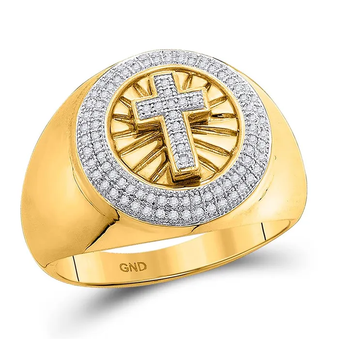 gndatlanta Rings 10k Yellow Gold Round Diamond Cross Fashion Ring 13 Cttw gndatlanta Rings 10k Yellow Gold Round Diamond Cross Fashion Ring 13 Cttw