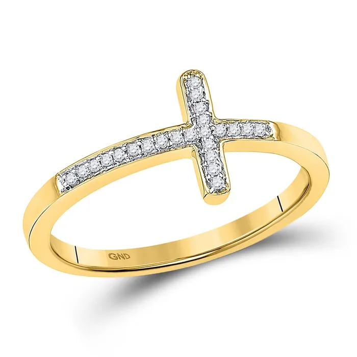 gndatlanta Rings 10k Yellow Gold Round Diamond Cross Religious Band Ring 120 Cttw gndatlanta Rings 10k Yellow Gold Round Diamond Cross Religious Band Ring 120 Cttw