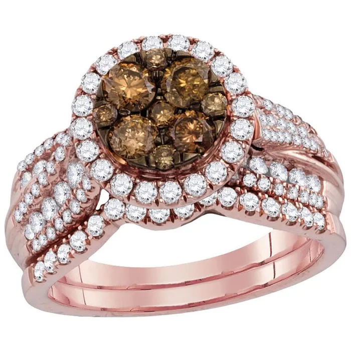 gndatlanta Rings 14k Rose Gold Round Brown Diamond Bridal Wedding Ring Set gndatlanta Rings 14k Rose Gold Round Brown Diamond Bridal Wedding Ring Set