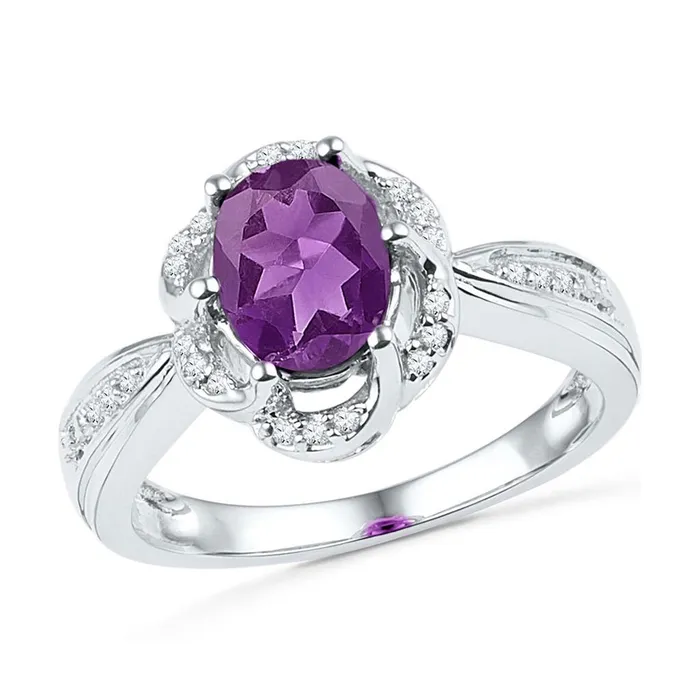 gndatlanta Rings 14k White Gold Oval Created Amethyst Solitaire Diamond Ring 134 Cttw gndatlanta Rings 14k White Gold Oval Created Amethyst Solitaire Diamond Ring 134 Cttw