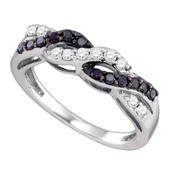 gndatlanta Rings 14k White Gold Round Black Diamond Woven Band Ring 12 Cttw gndatlanta Rings 14k White Gold Round Black Diamond Woven Band Ring 12 Cttw