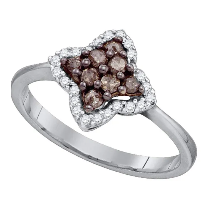 gndatlanta Rings 14k White Gold Round Brown Diamond Cluster Ring 13 Cttw gndatlanta Rings 14k White Gold Round Brown Diamond Cluster Ring 13 Cttw