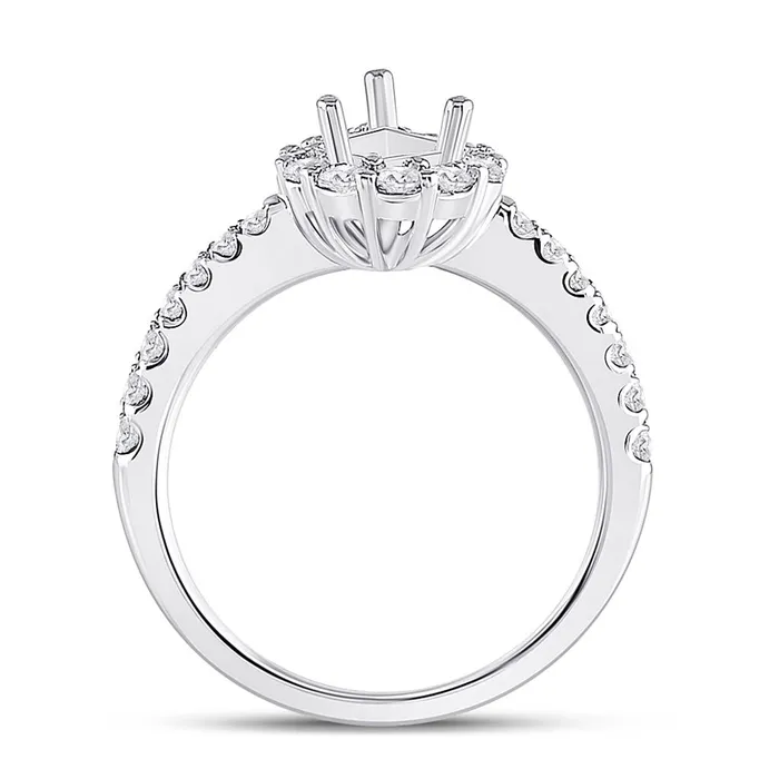 gndatlanta Rings 14k White Gold Round Diamond 1 Ct Pear Center Halo Bridal SemiMount Ring 58 Ctw
