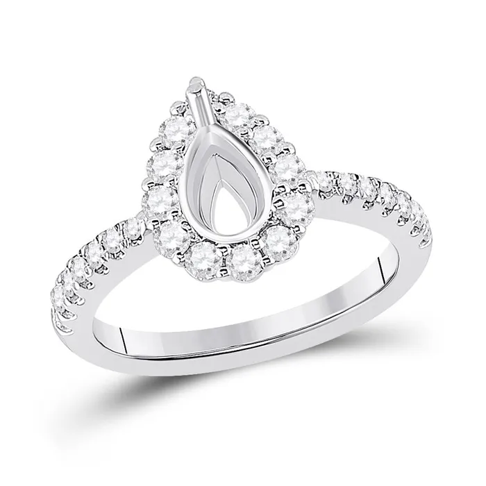 gndatlanta Rings 14k White Gold Round Diamond 1 Ct Pear Center Halo Bridal SemiMount Ring 58 Ctw
