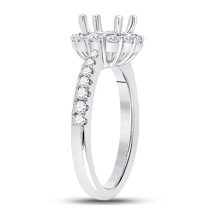 gndatlanta Rings 14k White Gold Round Diamond 1 Ct Rd Center Halo Bridal SemiMount Ring 58 Ctw