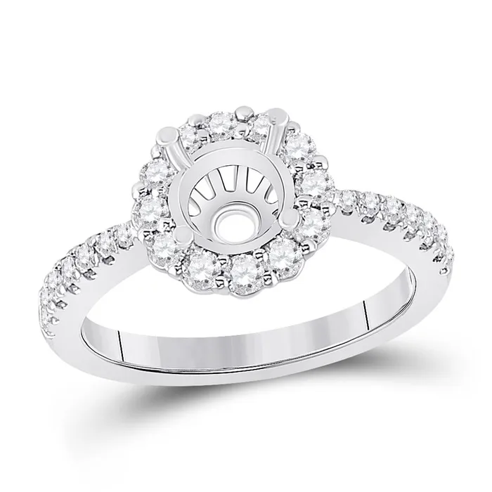 gndatlanta Rings 14k White Gold Round Diamond 1 Ct Rd Center Halo Bridal SemiMount Ring 58 Ctw